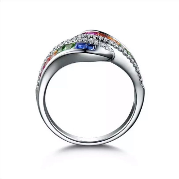 18k white gold Multicolor Rainbow AAA Zircon Ring - Picture 4 of 4